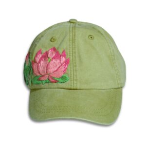 Lotus Embroidered Cap Cotton Handmade Green