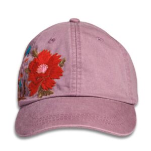 Red Pion Embroidered Cap Cotton Handmade Pink